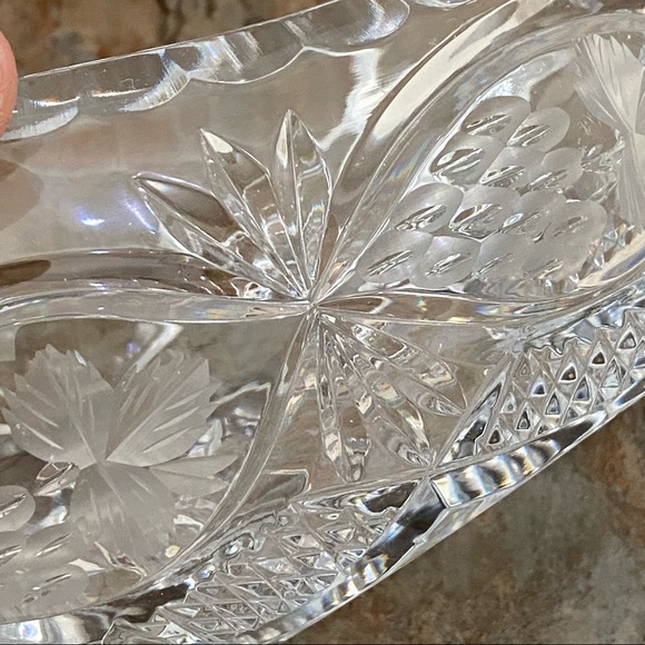 Vintage Cut To Clear Bohemian Czech Etched Clear Crystal Boat Bowl - Picture 9 of 12
